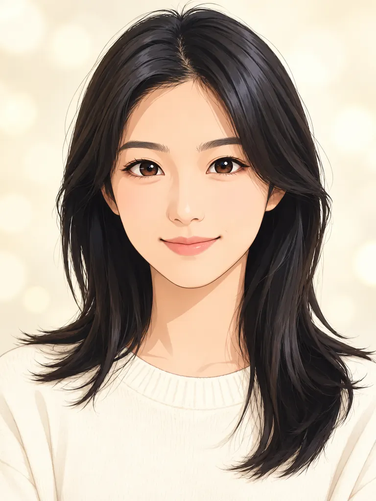 The same woman as a modern anime portrait with clean line art and soft cel shading